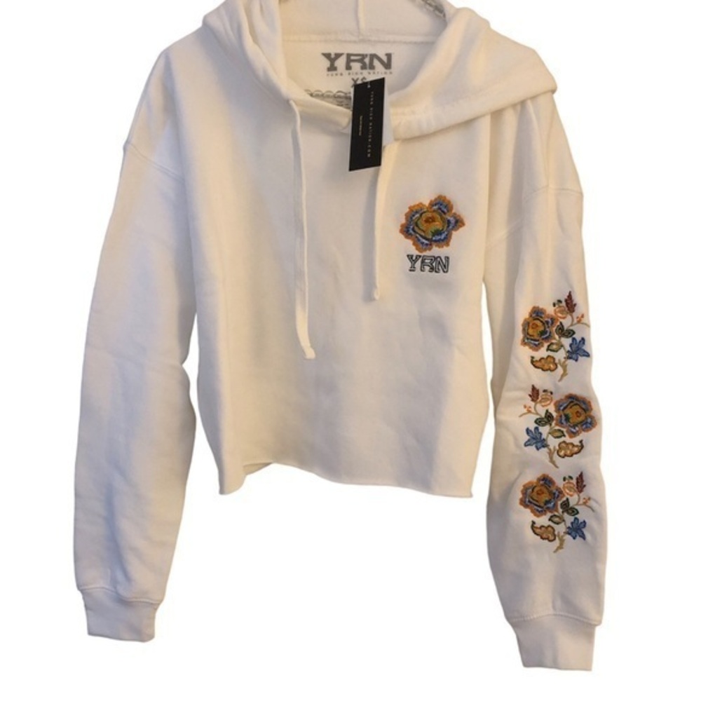 YRN YUNG RICH NATION CROP PULLOVER OVERSIZED FLORAL GRAPHIC HOODIE SWEATSHIRT